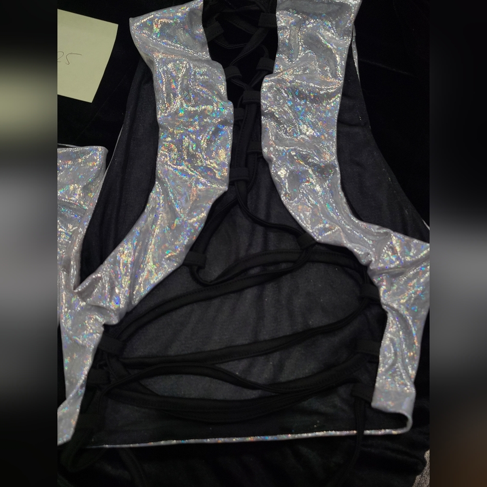 Holographic Silver Bikini Rave Set - Picture 3 of 4